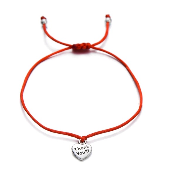 ❤️ Thank You Bracelet Red Rope Silver Charm - Picture 2 of 4